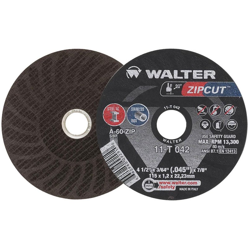 Walter Surface Technologies 11T042 ZIPCUT 4.5X3/64X7/8'' T1 CUT-OFF WHEEL, 25 Pack - Image 1